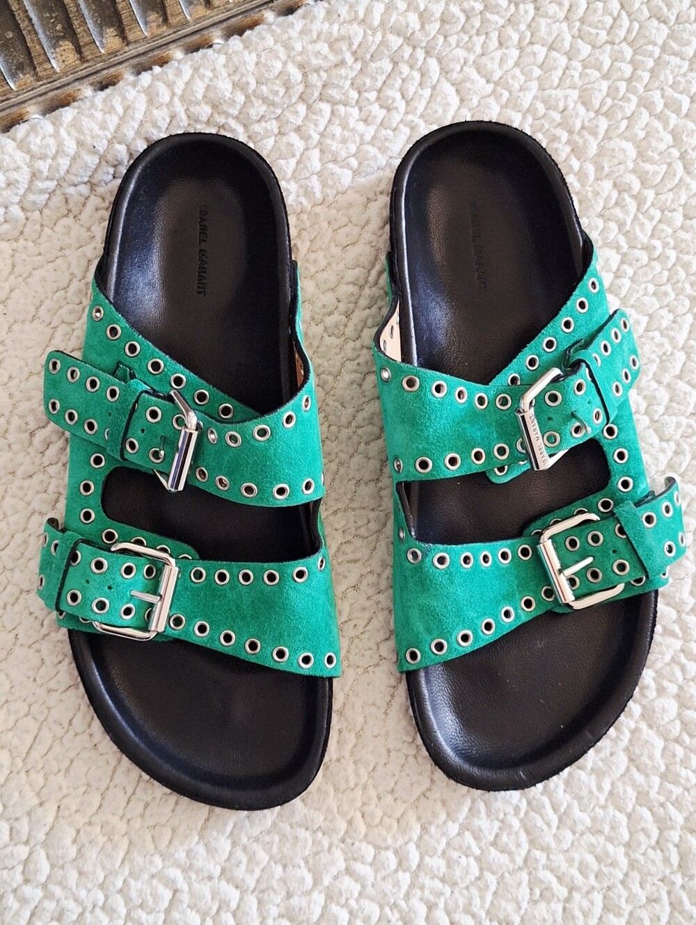 ISABEL MARANT Lennyo Buckle Up Slide Sandals Green Women's EU 37  US 7 Org $580 - Picture 3 of 10